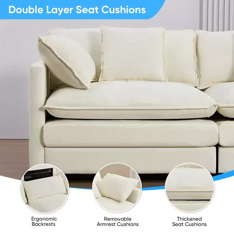 Mjkone Grand canapé modulaire 148'', canapé en forme de U à 6 places en tissu chenille, assise profonde avec 2 poufs