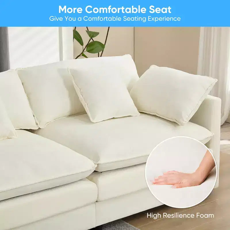 Mjkone Grand canapé modulaire 148'', canapé en forme de U à 6 places en tissu chenille, assise profonde avec 2 poufs