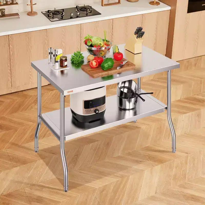 VEVOR Table de préparation commerciale pliante, 122 x 76 cm, poste de travail commercial avec étagère inférieure, table pliante robuste en acier inoxydable, argenté