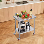 VEVOR Table de Travail en Acier Inoxydable 89 x 61 x 84 cm, Capacité de Charge 317,5 kg avec 4 Roues, 3 Niveaux de Hauteur Réglables, Argent