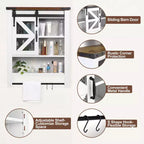 Meuble Mural de Salle de Bain, Armoire de Rangement Au-Dessus des Toilettes avec Porte Coulissante Style Grange et Étagère Réglable, Buffet de Rangement de Cuisine, 23.6 P x 7.9 L x 29.1 H