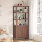 Bibliothèque haute 5 niveaux de 180 cm, bibliothèque bohème avec portes et étagère de rangement réglable, grande étagère de présentation, bibliothèque en bois pour salon, chambre, cuisine