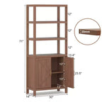 Bibliothèque haute 5 niveaux de 180 cm, bibliothèque bohème avec portes et étagère de rangement réglable, grande étagère de présentation, bibliothèque en bois pour salon, chambre, cuisine