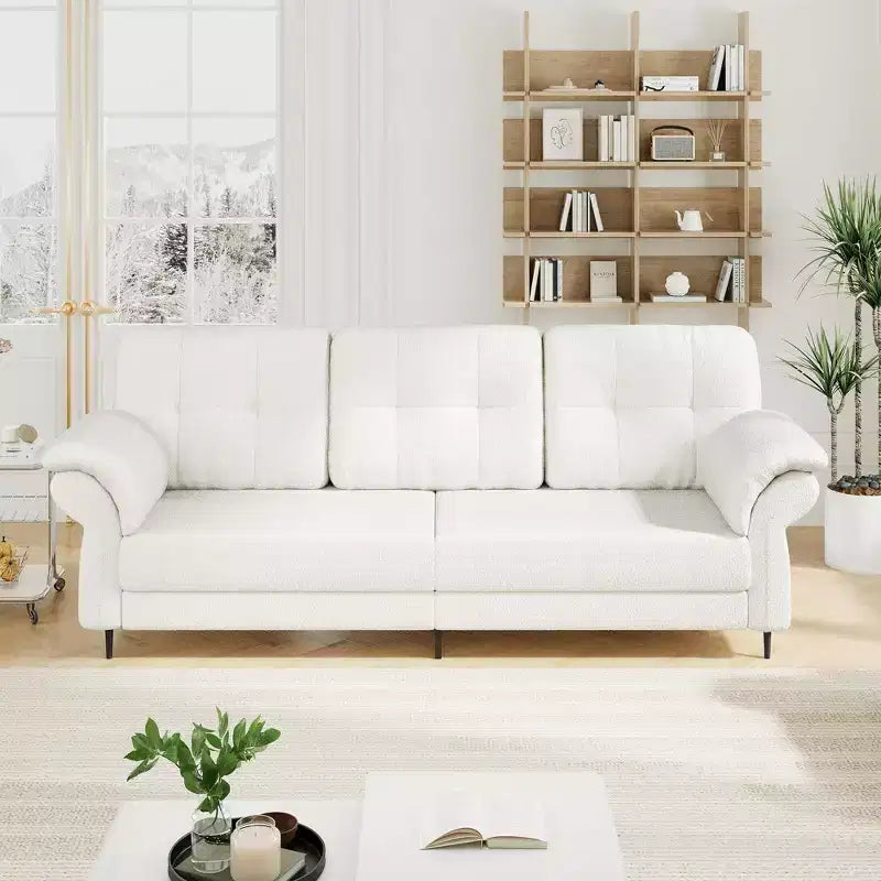 Canapés en velours Teddy GustoWave 84'' pour salon avec accoudoirs incurvés, canapé minimaliste 3 places avec poches latérales pratiques