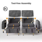 Canapé convertible sectionnel Dyonery de 231 cm avec lit gigogne, dossier inclinable/deux lits gigognes/ports USB/porte-gobelets, en velours côtelé moelleux
