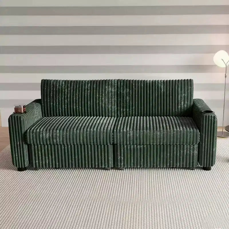 Canapé convertible sectionnel Dyonery de 231 cm avec lit gigogne, dossier inclinable/deux lits gigognes/ports USB/porte-gobelets, en velours côtelé moelleux