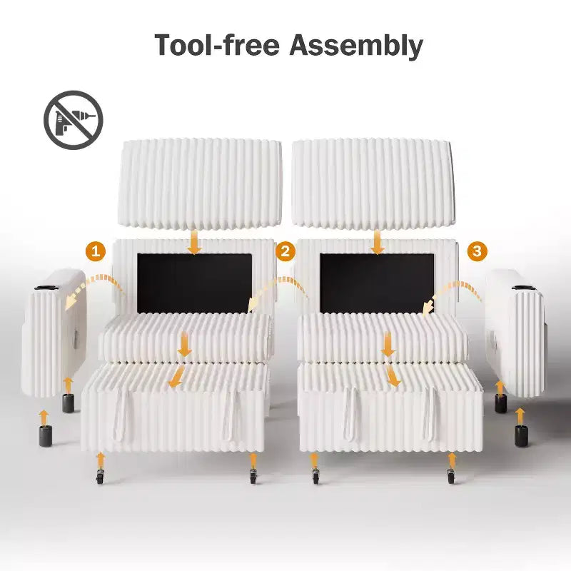 Canapé convertible sectionnel Dyonery de 231 cm avec lit gigogne, dossier inclinable/deux lits gigognes/ports USB/porte-gobelets, en velours côtelé moelleux
