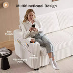 Canapé convertible sectionnel Dyonery de 231 cm avec lit gigogne, dossier inclinable/deux lits gigognes/ports USB/porte-gobelets, en velours côtelé moelleux