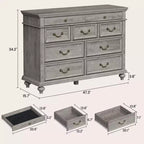 Commode de Chambre à 9 Tiroirs Style Ferme, Grande Commode Rustique en Bois de 47" avec 9 Tiroirs
