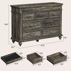 Commode de Chambre à 9 Tiroirs Style Ferme, Grande Commode Rustique en Bois de 47" avec 9 Tiroirs