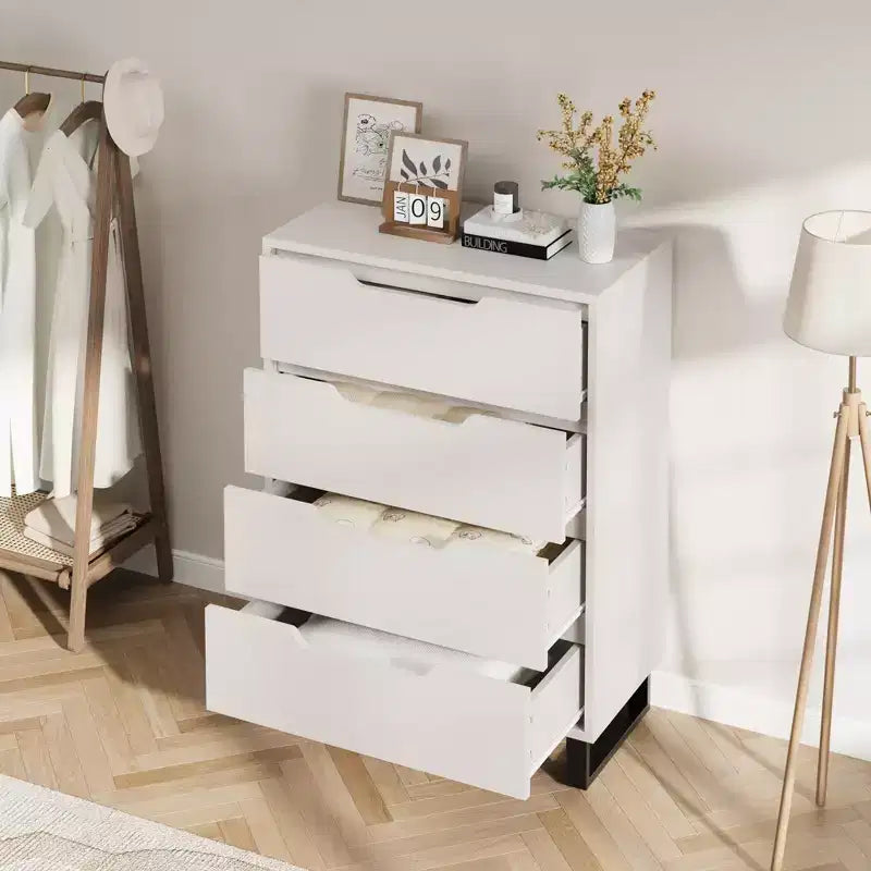 Commode verticale à 4 tiroirs de 41,5 po – Armoire de rangement en bois autoportante pour chambre à coucher ou salon