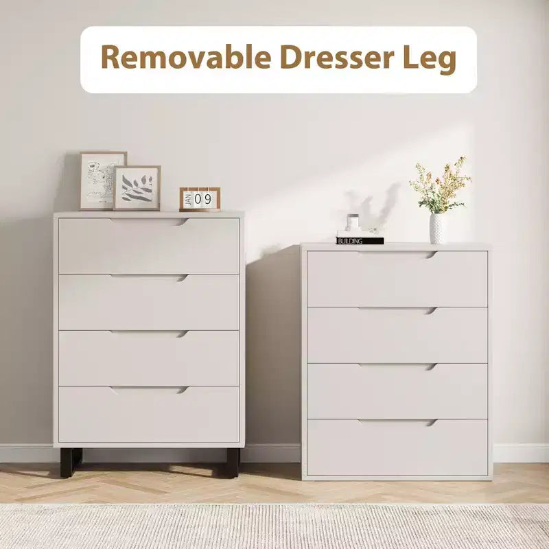Commode verticale à 4 tiroirs de 41,5 po – Armoire de rangement en bois autoportante pour chambre à coucher ou salon