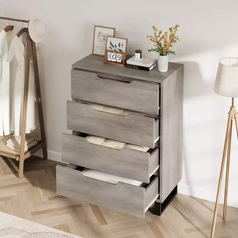 Commode verticale à 4 tiroirs de 41,5 po – Armoire de rangement en bois autoportante pour chambre à coucher ou salon