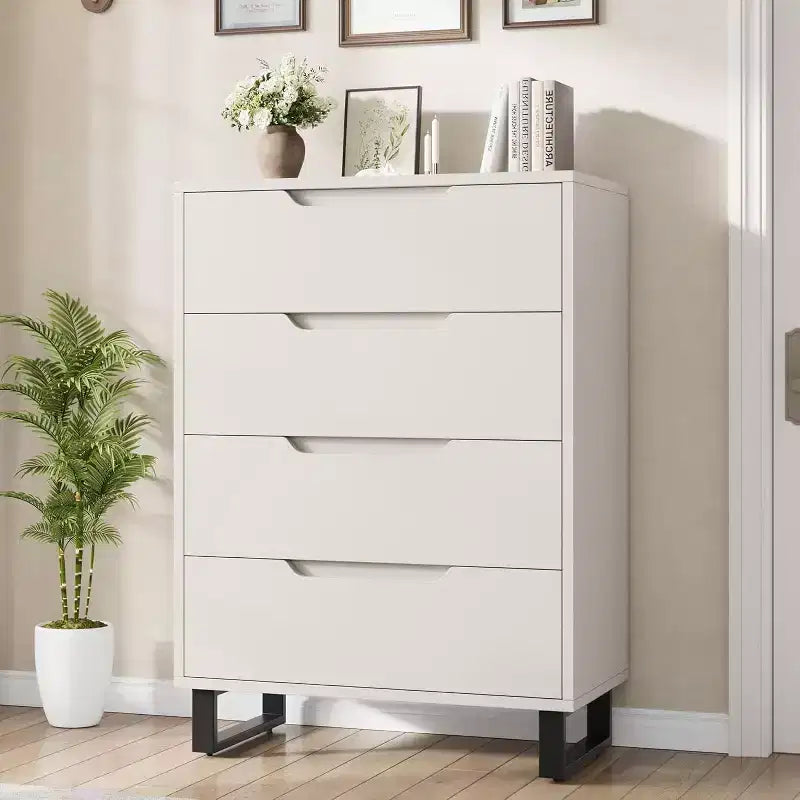Commode verticale à 4 tiroirs de 41,5 po – Armoire de rangement en bois autoportante pour chambre à coucher ou salon