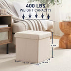 Ornavo Home Lot de 2 - Ottoman de rangement pliable carré de 15 po, parfait pour les dortoirs, le salon et la chambre à coucher
