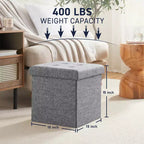 Ornavo Home Lot de 2 - Ottoman de rangement pliable carré de 15 po, parfait pour les dortoirs, le salon et la chambre à coucher