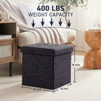 Ornavo Home Lot de 2 - Ottoman de rangement pliable carré de 15 po, parfait pour les dortoirs, le salon et la chambre à coucher