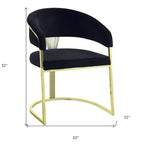 Chaise de salle à manger HomeRoots en velours noir et doré avec dossier partiellement ouvert