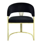 Chaise de salle à manger HomeRoots en velours noir et doré avec dossier partiellement ouvert