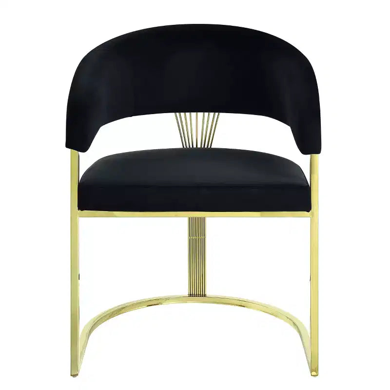 Chaise de salle à manger HomeRoots en velours noir et doré avec dossier partiellement ouvert