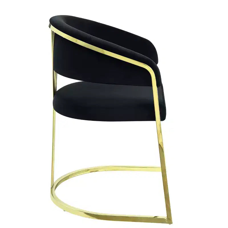 Chaise de salle à manger HomeRoots en velours noir et doré avec dossier partiellement ouvert