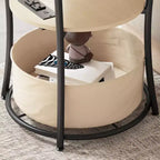Table d'appoint HOMCOM avec station de charge, Table d'appoint ronde à 3 niveaux avec sac de rangement en tissu, étagère et cadre en acier pour salon, Bois naturel