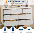 Commode GustoWave à 7 tiroirs, 120 cm de large, commode moderne en bois avec pieds et poignées en métal doré, organisateur de rangement étroit pour entrée