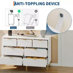 Commode GustoWave à 7 tiroirs, 120 cm de large, commode moderne en bois avec pieds et poignées en métal doré, organisateur de rangement étroit pour entrée