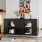 Meuble d'appoint | Buffet laqué en bois avec 4 portes vitrées | Armoire de rangement