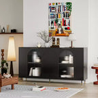 Meuble d'appoint | Buffet laqué en bois avec 4 portes vitrées | Armoire de rangement