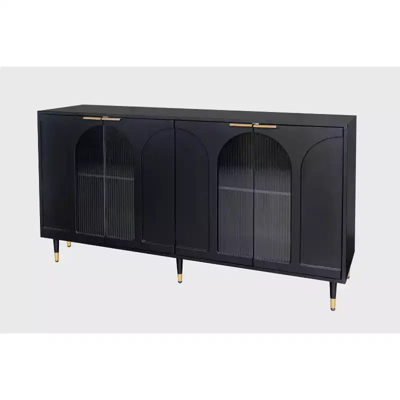 Meuble d'appoint | Buffet laqué en bois avec 4 portes vitrées | Armoire de rangement