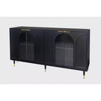 Meuble d'appoint | Buffet laqué en bois avec 4 portes vitrées | Armoire de rangement