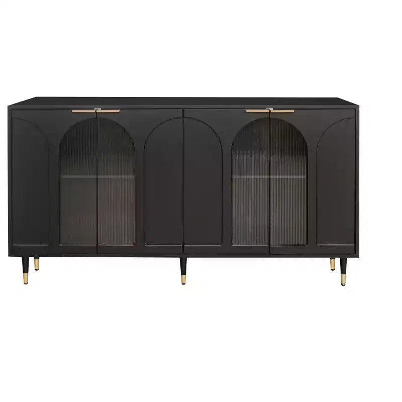 Meuble d'appoint | Buffet laqué en bois avec 4 portes vitrées | Armoire de rangement