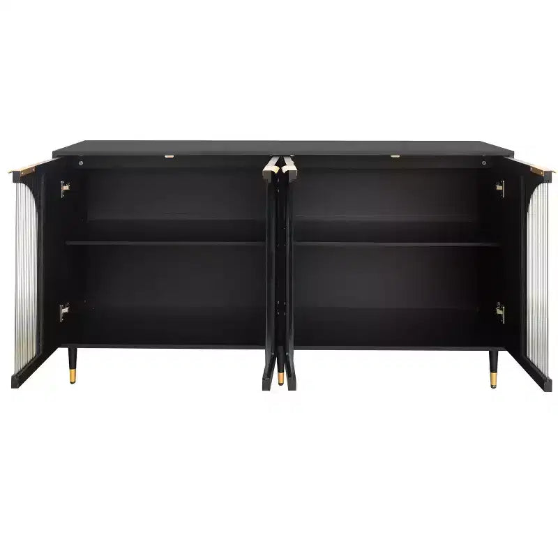 Meuble d'appoint | Buffet laqué en bois avec 4 portes vitrées | Armoire de rangement