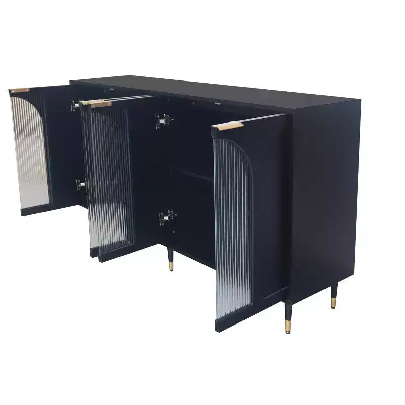 Meuble d'appoint | Buffet laqué en bois avec 4 portes vitrées | Armoire de rangement