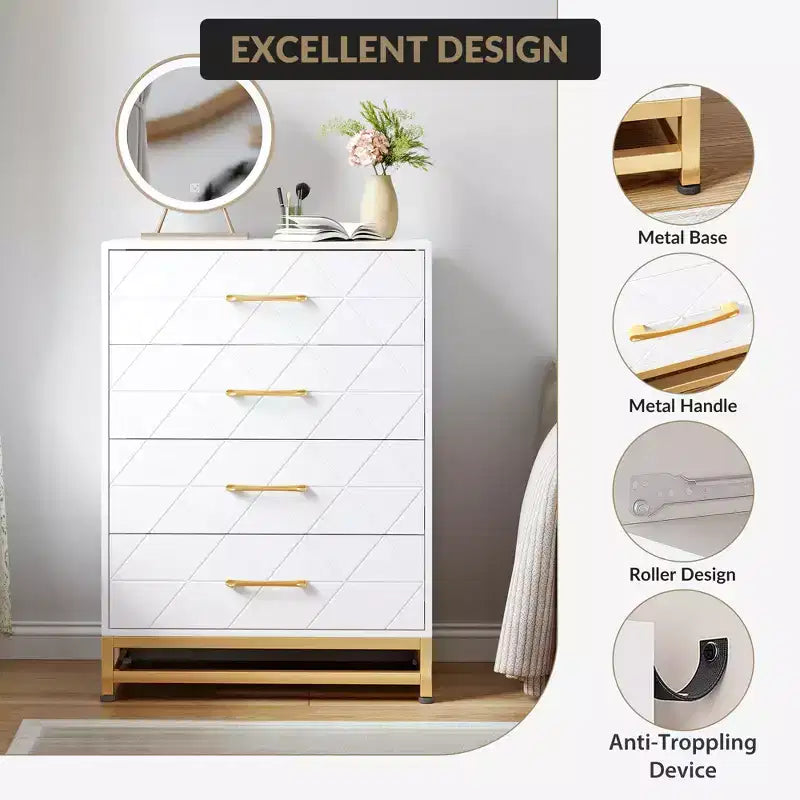 COZONY Commode en bois à 3 tiroirs – Meuble de rangement classique peu encombrant avec sécurité anti-basculement, rangement de vêtements, table de chevet et organisateur polyvalent pour la maison et le dortoir