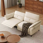 Canapé inclinable électrique en cuir pleine fleur ATJafurn avec double moteur, canapé sectionnel inclinable moderne blanc avec console et ports USB pour salon