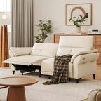 Canapé inclinable électrique en cuir pleine fleur ATJafurn avec double moteur, canapé sectionnel inclinable moderne blanc avec console et ports USB pour salon