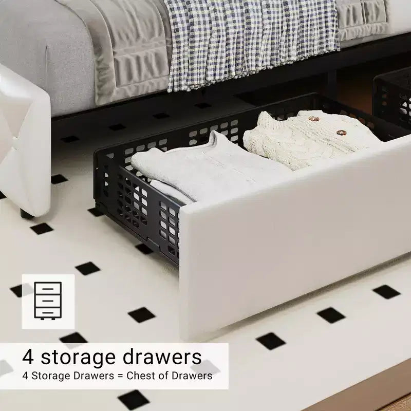Cadre de lit plateforme King Size avec tête de lit réglable et 4 tiroirs, cadre de lit moderne gris rembourré avec pied de lit, support à lattes en bois