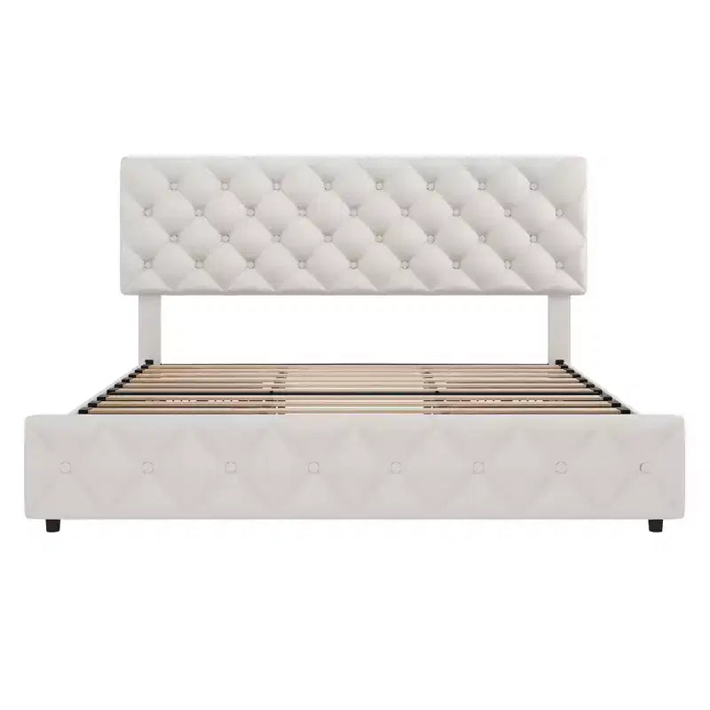 Cadre de lit plateforme King Size avec tête de lit réglable et 4 tiroirs, cadre de lit moderne gris rembourré avec pied de lit, support à lattes en bois