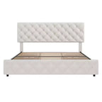 Cadre de lit plateforme King Size avec tête de lit réglable et 4 tiroirs, cadre de lit moderne gris rembourré avec pied de lit, support à lattes en bois