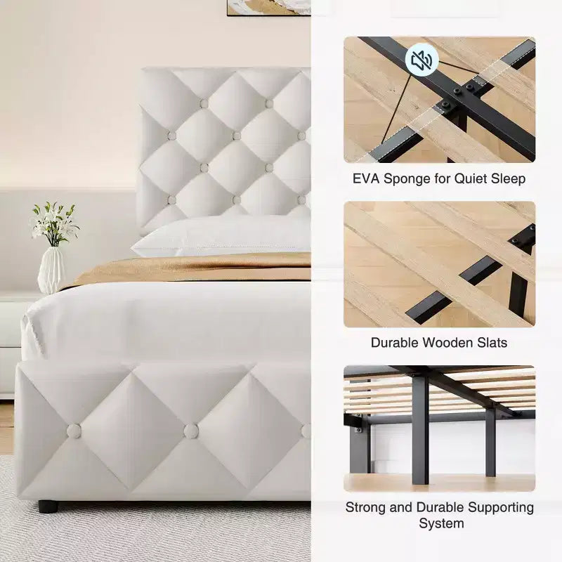 Cadre de lit plateforme King Size avec tête de lit réglable et 4 tiroirs, cadre de lit moderne gris rembourré avec pied de lit, support à lattes en bois