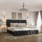 Cadre de lit plateforme King Size avec tête de lit réglable et 4 tiroirs, cadre de lit moderne gris rembourré avec pied de lit, support à lattes en bois