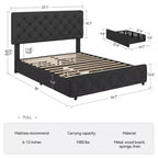 Cadre de lit plateforme King Size avec tête de lit réglable et 4 tiroirs, cadre de lit moderne gris rembourré avec pied de lit, support à lattes en bois