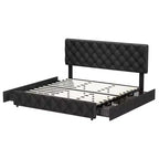 Cadre de lit plateforme King Size avec tête de lit réglable et 4 tiroirs, cadre de lit moderne gris rembourré avec pied de lit, support à lattes en bois