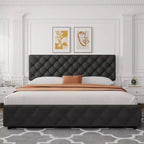 King Size Platform Bed Frame with Adjustable Headboard and 4 Drawers, Modern Grey Upholstered Bed Frame with Footboard, Wooden Slats Support