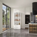 Famapy Modern Glass/Whiskey Wine Rocks,Display Cabinet,Liquor Display Shelf,LED-Lit,Tall Floor-Standing for Home Bar & Living Room