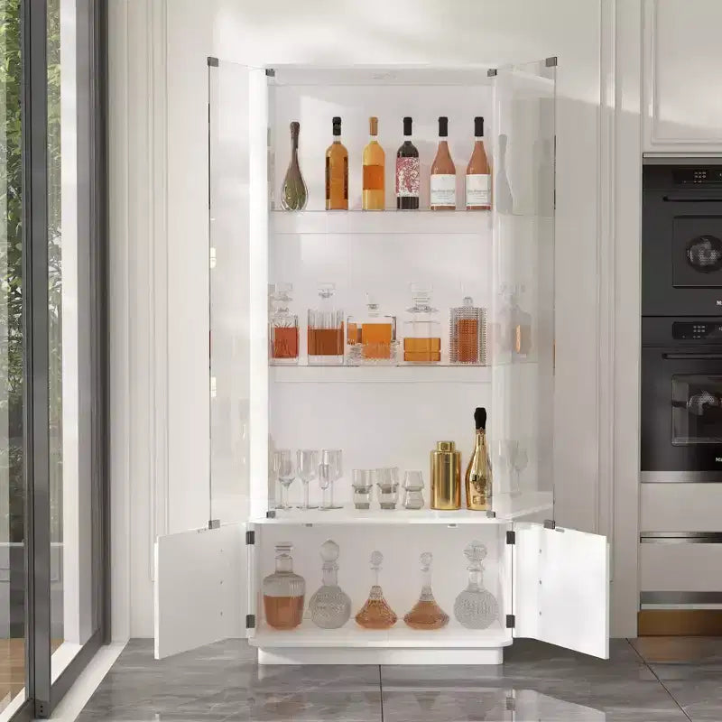 Famapy Présentoir à verres/bouteilles de whisky, étagère à liqueur, éclairage LED, haut sur pied pour bar et salon