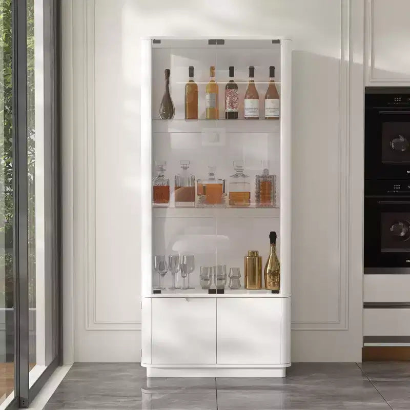 Famapy Présentoir à verres/bouteilles de whisky, étagère à liqueur, éclairage LED, haut sur pied pour bar et salon