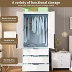 Acekool 69.5 Armoire Penderie avec 3 Tiroirs, Porte en Rotin, Meuble de Rangement en Bois avec Tringle, Organisateur de Chambre à Coucher